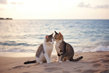 two cute cats on the beach