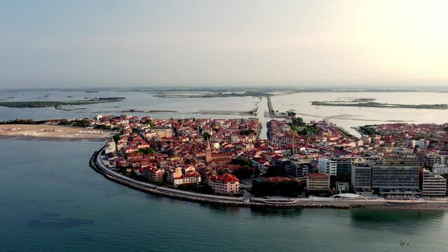 Italy Grado birds view at early morning with blue sky at the ocean Mediterranean Sea