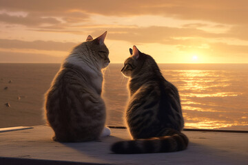 two cute cats on the beach
