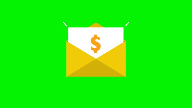 Animated envelope with dollar sign inside. Looped envelope animation 