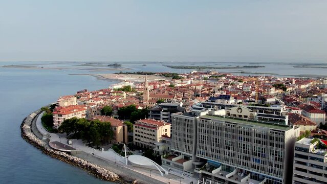 Italy Grado birds view at early morning with blue sky at the ocean Mediterranean Sea