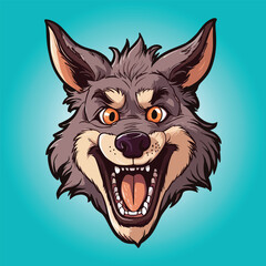 Happy wolf head character logo cartoon