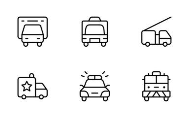 emergency vehicle icon. ambulance, fire engine, Police car, vector illustration. linear Editable Stroke. Line, Solid, Flat Line, thin style and Suitable for Web Page, Mobile App, UI, UX design.