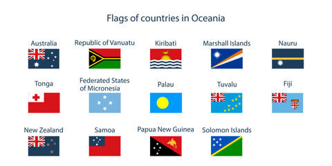 Flags of the countries of the world. Flags of the countries of Oceania. Geography, atlas, world, travel