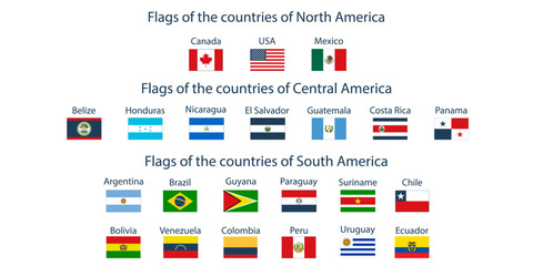 Flags of the countries of the world. Flags of the countries of North America, Central America, South America. Geography, atlas, world, travel - obrazy, fototapety, plakaty