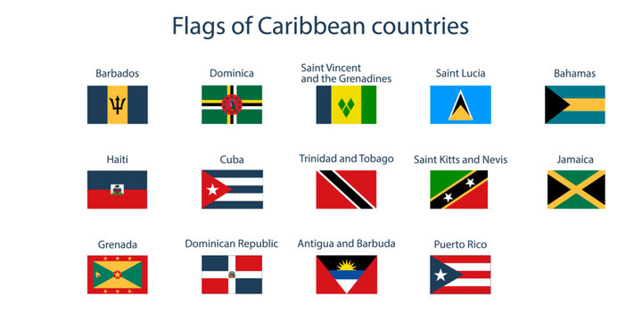 Flags of the countries of the world. Flags of Caribbean countries. Geography, atlas, world, travel