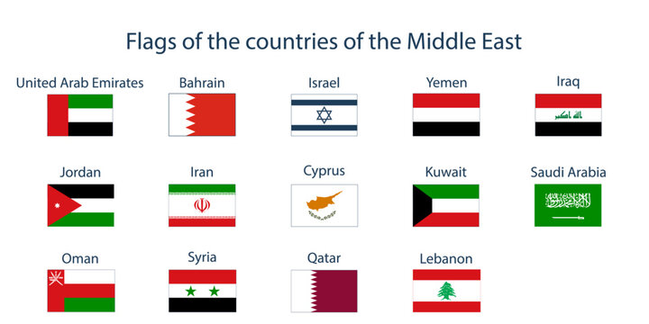 Flags of the countries of the world. Flags of the countries of the Middle East. Geography, atlas, world, travel