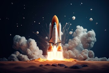 Space rocket launch flying toward the clouds believable rocket icon Having a successful company concept, generative ai