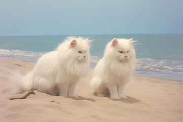 two cute cats on the beach