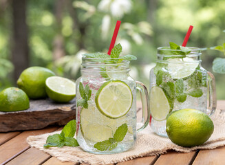 Mojito cocktail with lime and mint