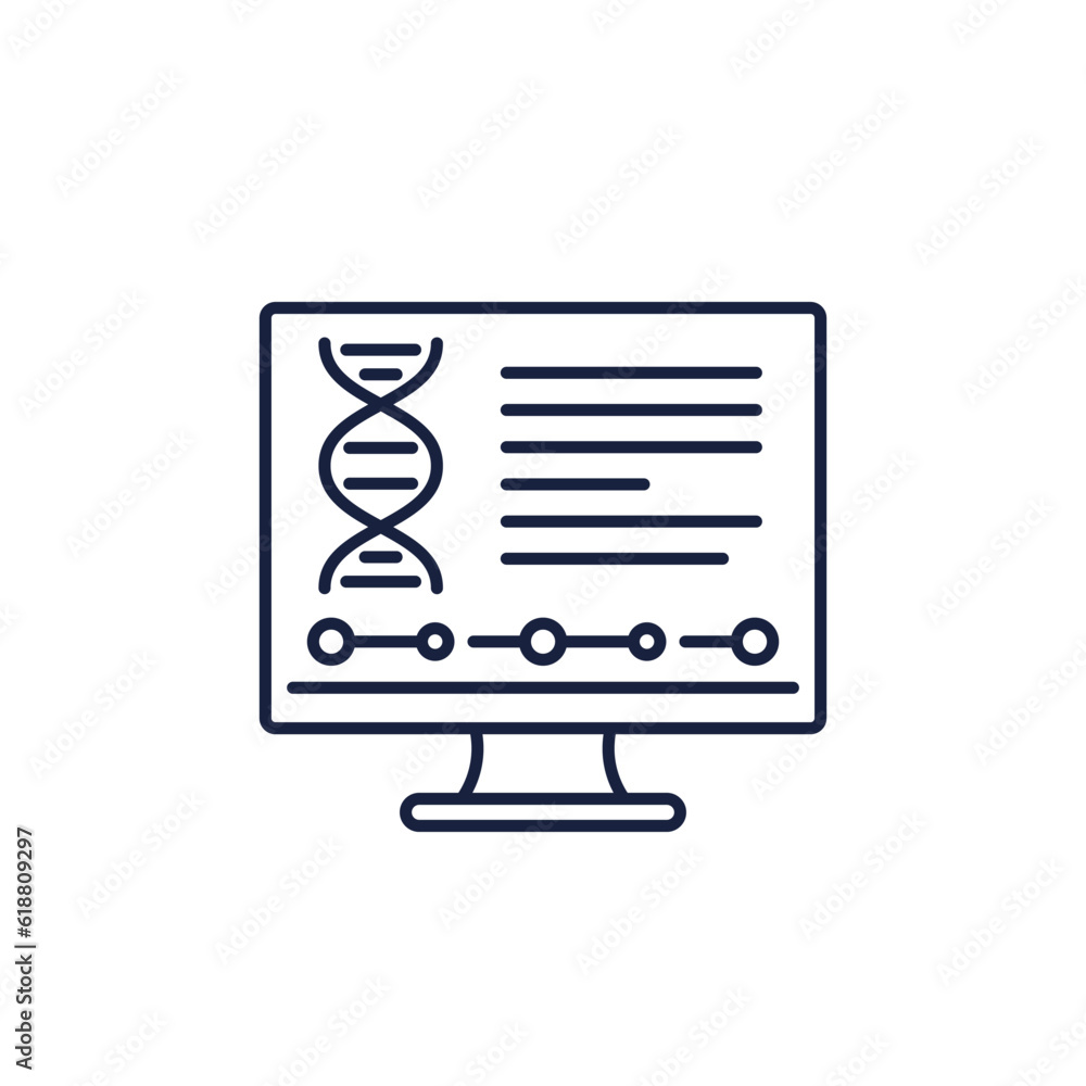 Poster bioinformatics line icon with dna and computer