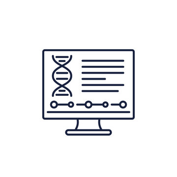 bioinformatics line icon with dna and computer