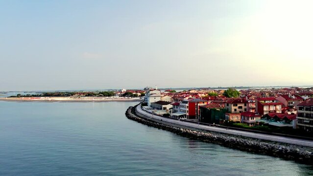 Italy Grado birds view at early morning with blue sky at the ocean Mediterranean Sea