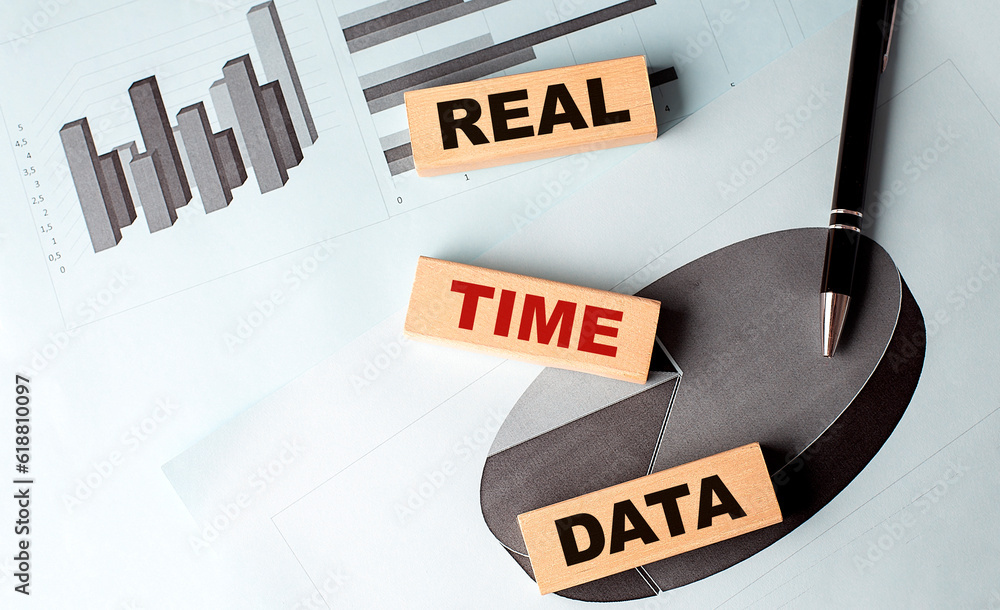 Poster real time data wooden block on chart background