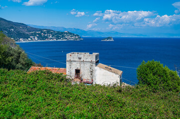 Naklejka premium Ancient house facing the Gulf of Spotorno