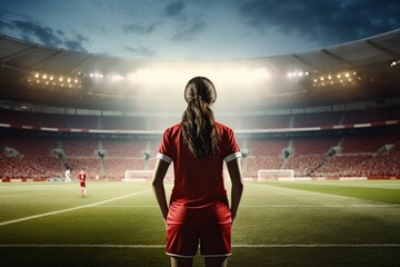young soccer player woman at stadium Generative AI