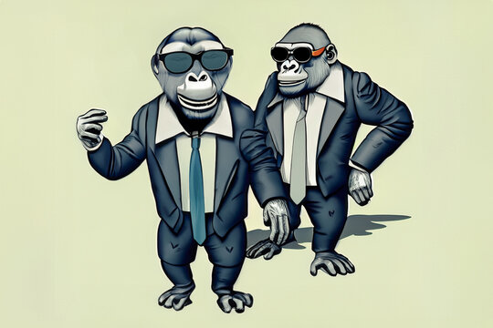 A gorilla in a business suit and sunglasses