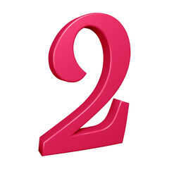 3d pink number 2 design for math, business and education concept 