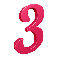 3d pink number 3 design for math, business and education concept 