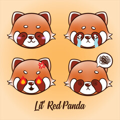 Cute Red Panda Characters with Expression