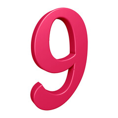 3d pink number 9 design for math, business and education concept 