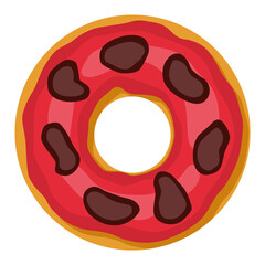 Donut. Top view sweet dessert into glaze for menu design, cafe decoration or delivery box. Candy food with sprinkles. Traditional breakfast