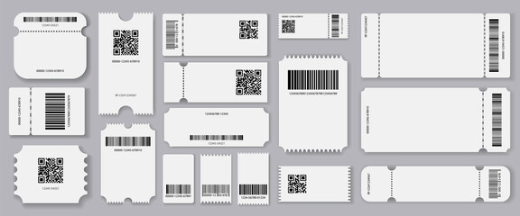 Empty tickets template. Set blank concert ticket, lottery coupons. Event coupon or cinema movie theater cards. Festival or circus paper empty flyers. isolated illustration - obrazy, fototapety, plakaty