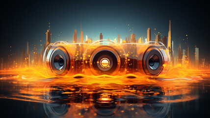 Sound Multimedia Soundsystem Hifi Audio Soundbox Lautsprecher Membran abstrakt orange Style im Querformat. Generative Ai. 