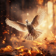 dove representing Christianity in a fiery and dramatic sky
