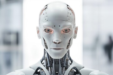 Fototapeta Menschlicher Roboter mechanische Technologie mit künstlicher Intelligenz obraz