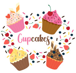 set of cupcakes with cherry