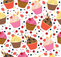 seamless pattern with cupcakes