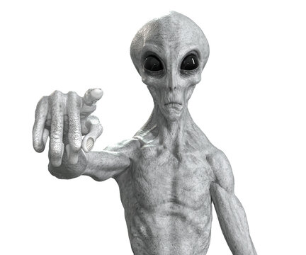 Grey alien on transparent background, 3d render