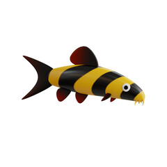 3d Clown Loach. icon isolated on white background. 3d rendering illustration