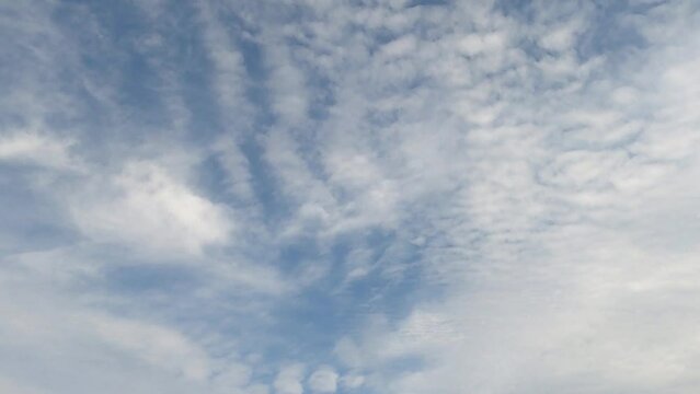 Altocumuluswolken im zeitraffer modus, flauschige wolken im blauen himmel