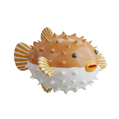 3d Puffer Fish. icon isolated on white background. 3d rendering illustration
