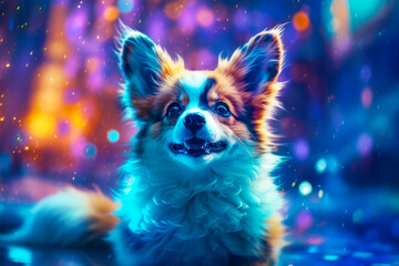 Image of dog with blue eyes and smile on it's face. Generative AI.