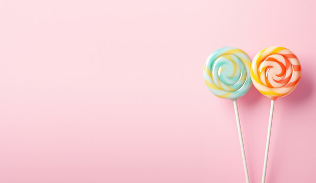 Premium AI Image  Colorful lollipop and candies on a pastel pink background