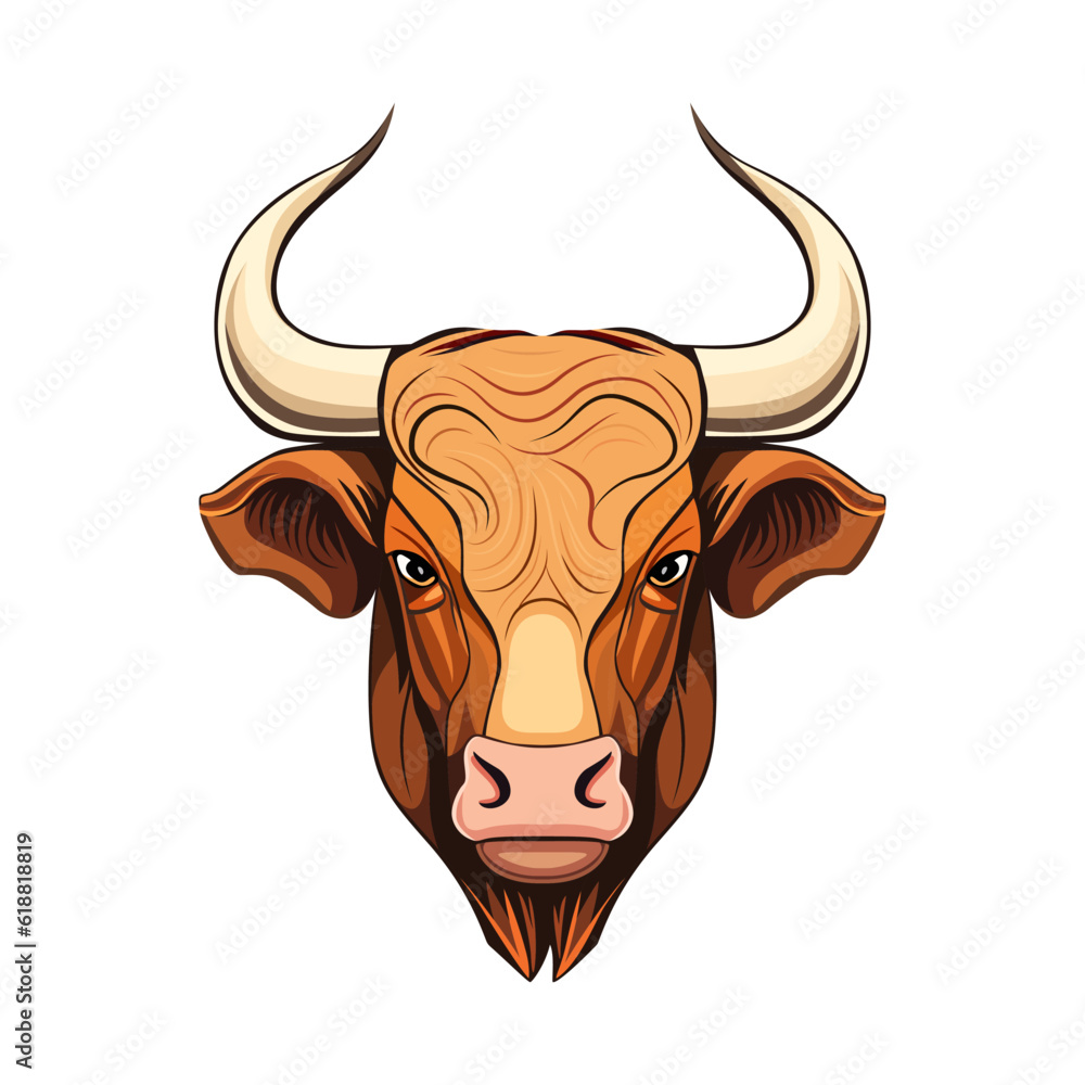 Wall mural bull head logo design. abstract drawing bull face. cute bull face with horns.