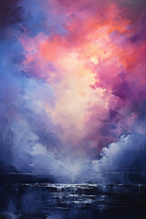 Obraz premium a minimal modern artwork with vibrant neon hues and bold impasto texture, exuding a serene and captivating ambiance during twilight. AI generative