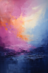 Fototapeta premium a minimal modern artwork with vibrant neon hues and bold impasto texture, exuding a serene and captivating ambiance during twilight. AI generative