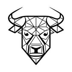 Bull logo design. Abstract black geometric bull head. Bull face drawing.