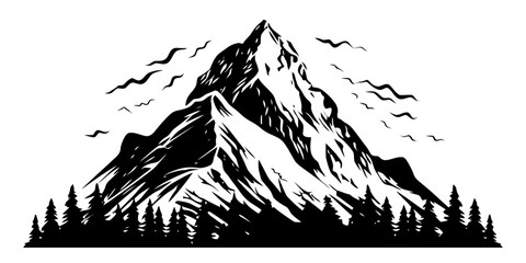 Mountain image. Hand drawn rocky peaks in flat style.