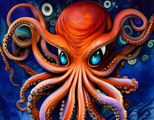 Fototapeta premium Illustration created by AI Generator of a mystical octopus