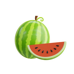 3D Watermelon. icon isolated on white background. 3d rendering illustration