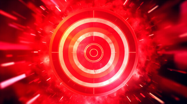 Abstract Glowing Red Neon Target, shooting range on black background - Generative AI