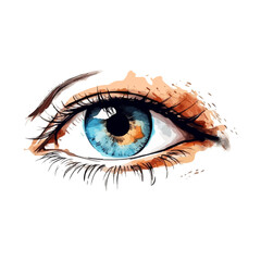 Beautiful female eye. Cute drawing eye. Hand drawn watercolor eye.