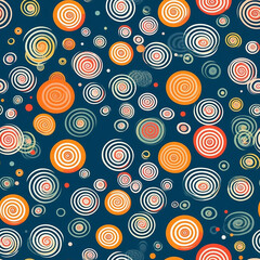 Fototapeta premium A Continuous Repeating Tile Pattern with a Design of Colorful Circles and Spirals on a Blue Background | Generative AI