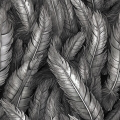 A Continuous Repeating Tile Pattern with a Detailed Black and White Detailed Feather Design | Generative AI