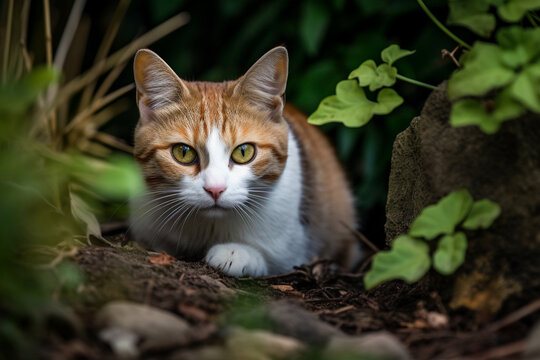 cute cat playing in the garden